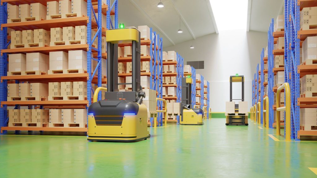 Carrello elevatore smart in magazzino automatizzato