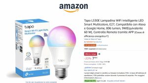 Lampadina LED smart Tapo in offerta su Amazon, compatibile con Alexa e Google Home