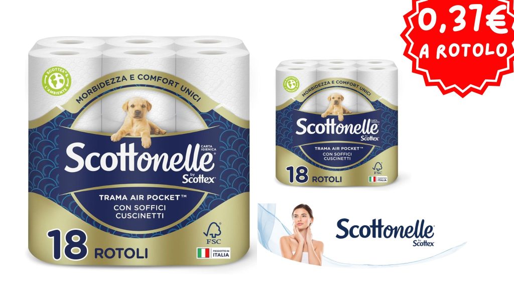 Offerta Amazon Scottonelle: 18 rotoli di carta igienica a 6,69 euro