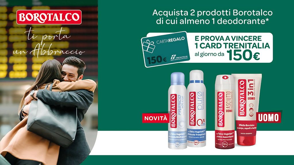 Concorso Borotalco 2025: vinci una gift card Trenitalia da 150€ ogni giorno