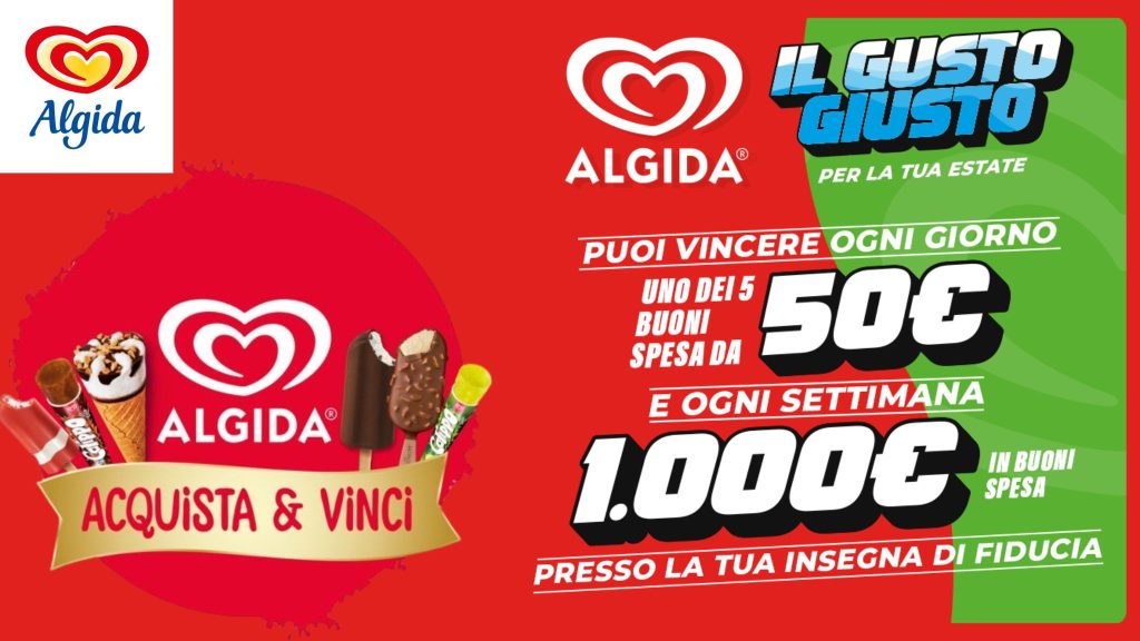 Concorso Algida 2025: vinci buoni spesa da 50€ e 1.000€ con Il Gusto Giusto
