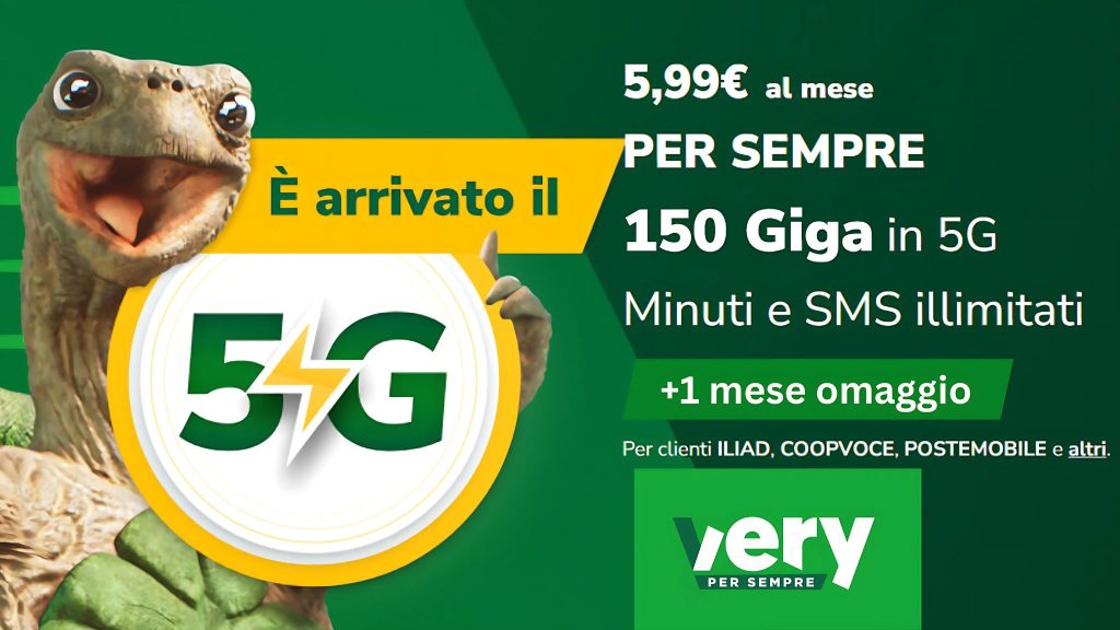 Very Mobile offerta 5,99€ al mese per sempre con 150 Giga in 5G, minuti e SMS illimitati