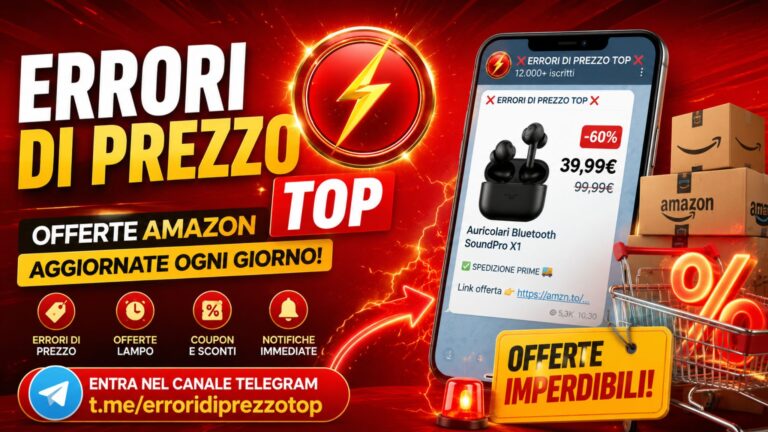 Banner del canale Telegram Errori di Prezzo Top con offerte Amazon, coupon e promozioni aggiornate ogni giorno in tempo reale