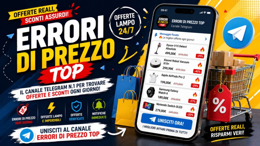 Canale Telegram ERRORI DI PREZZO TOP con offerte online, sconti reali, coupon ed errori di prezzo aggiornati ogni giorno