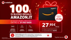 Vodafone Fibra con 100 euro di Buono Regalo Amazon.it gratis attivando online la rete fissa entro il 21 maggio 2026