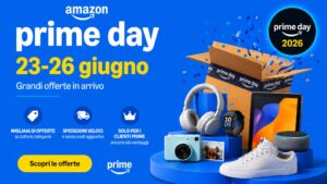 Prime Day Amazon 2026 dal 23 al 26 giugno con offerte su tecnologia, Apple, Samsung, casa e promozioni Amazon Prime