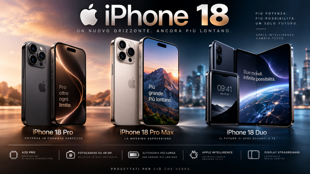 iPhone 18 Pro, iPhone 18 Pro Max e iPhone Duo: nuovi smartphone Apple 2026