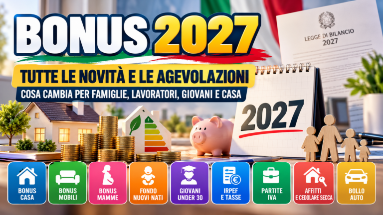 Bonus 2027 e agevolazioni per famiglie, lavoratori, giovani e casa